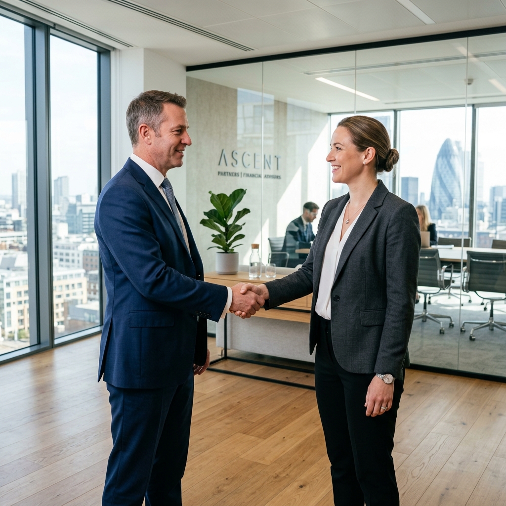 Financial professionals shaking hands